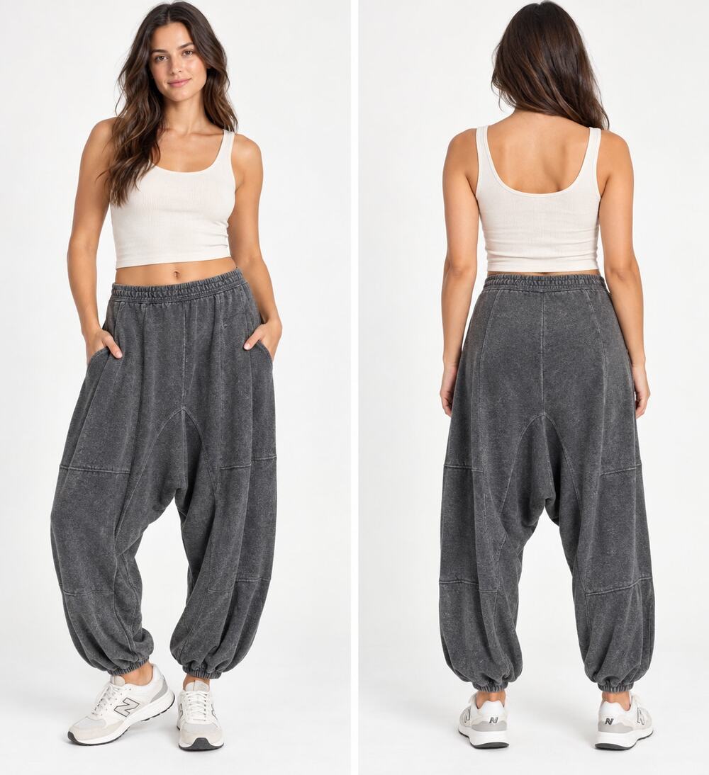 Free People Movement Baggy Balloon Joggers S Gray Drop Crotch Slouchy Pants